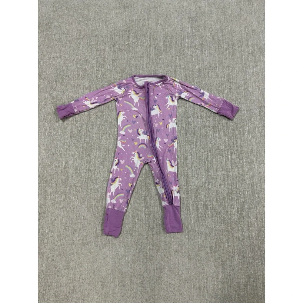 Little Sleepies Sienna's Unicorns Pink Zippy Bamboo Pajama Size 0-3 Months